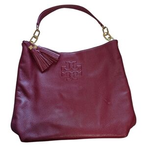 Tory Burch Burgundy Leather Hobo with Tassel
